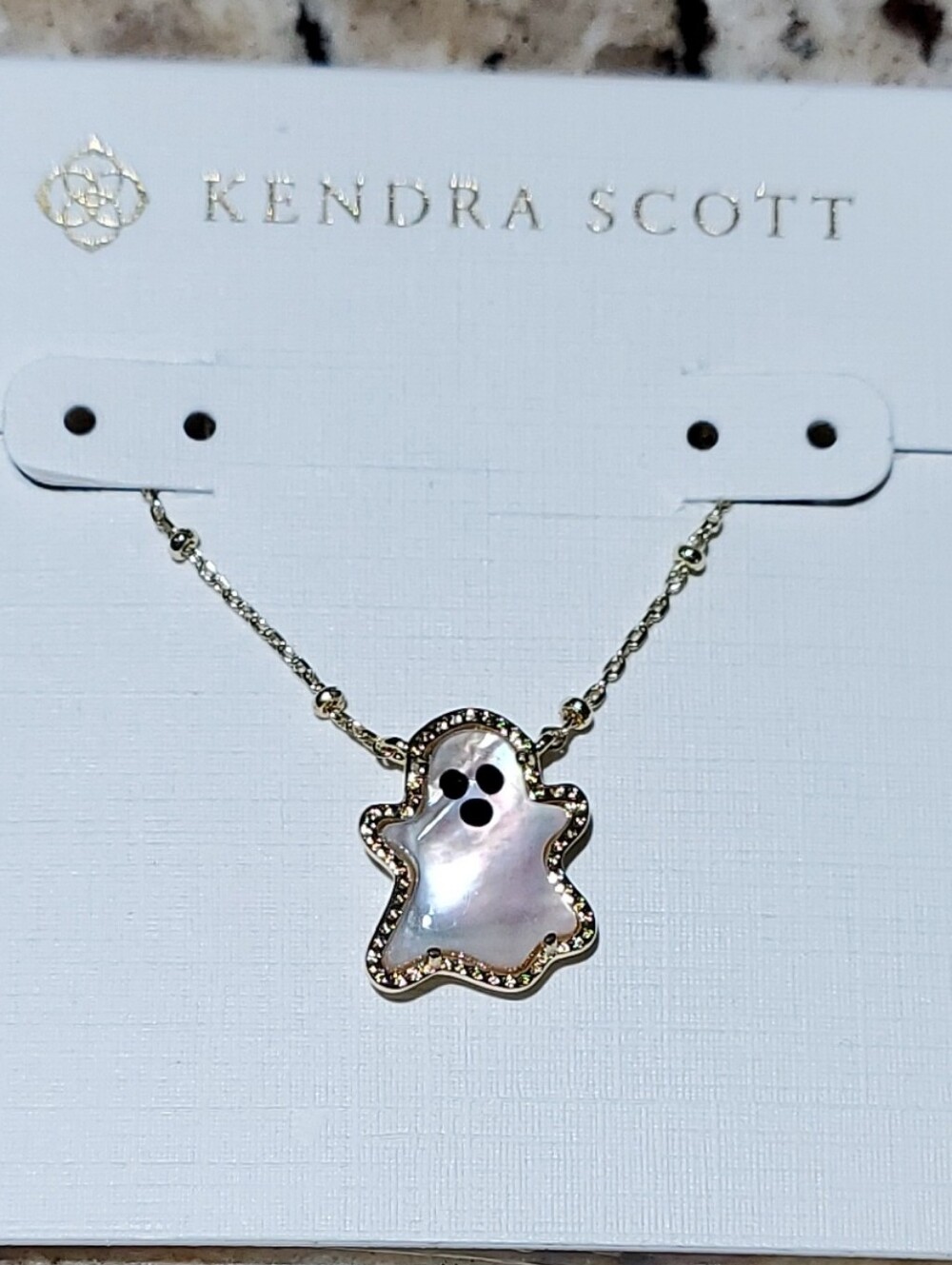 Kendra Scott Gold Ghost Pendant Necklace w Pink Shell Goblin Halloween October